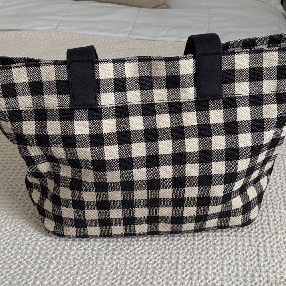 Coach summer picnic Black and White Woven Canvas Checkered Tote Bag - Picture 4 of 9